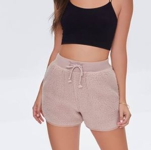 New Look Dusty Pink Fuzzy Drawstring Shorts Large Elastic Waistband